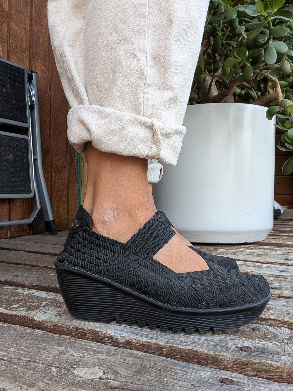 bernie mev. Black Woven Mary Jane Wedge